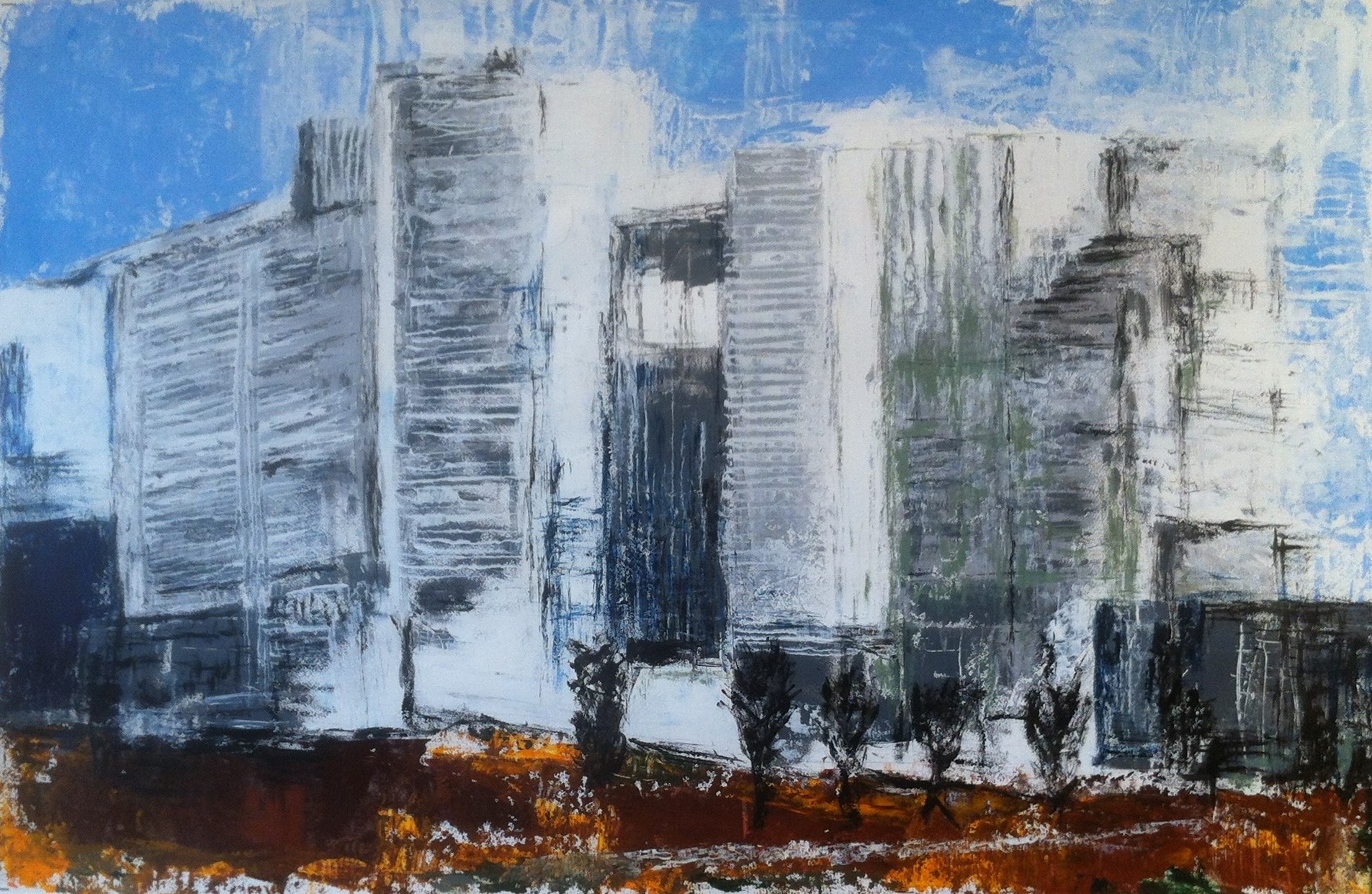 N°1609 - Immeubles - Acrylique sur papier - 65 x 100 cm - 9 octobre 2014